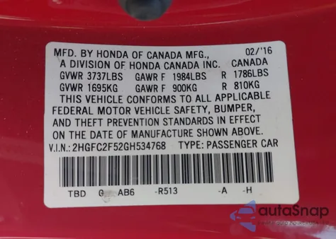 2016 Honda Civic Lx z USA, uszkodzony, nr VIN 2HGFC2F52GH534768